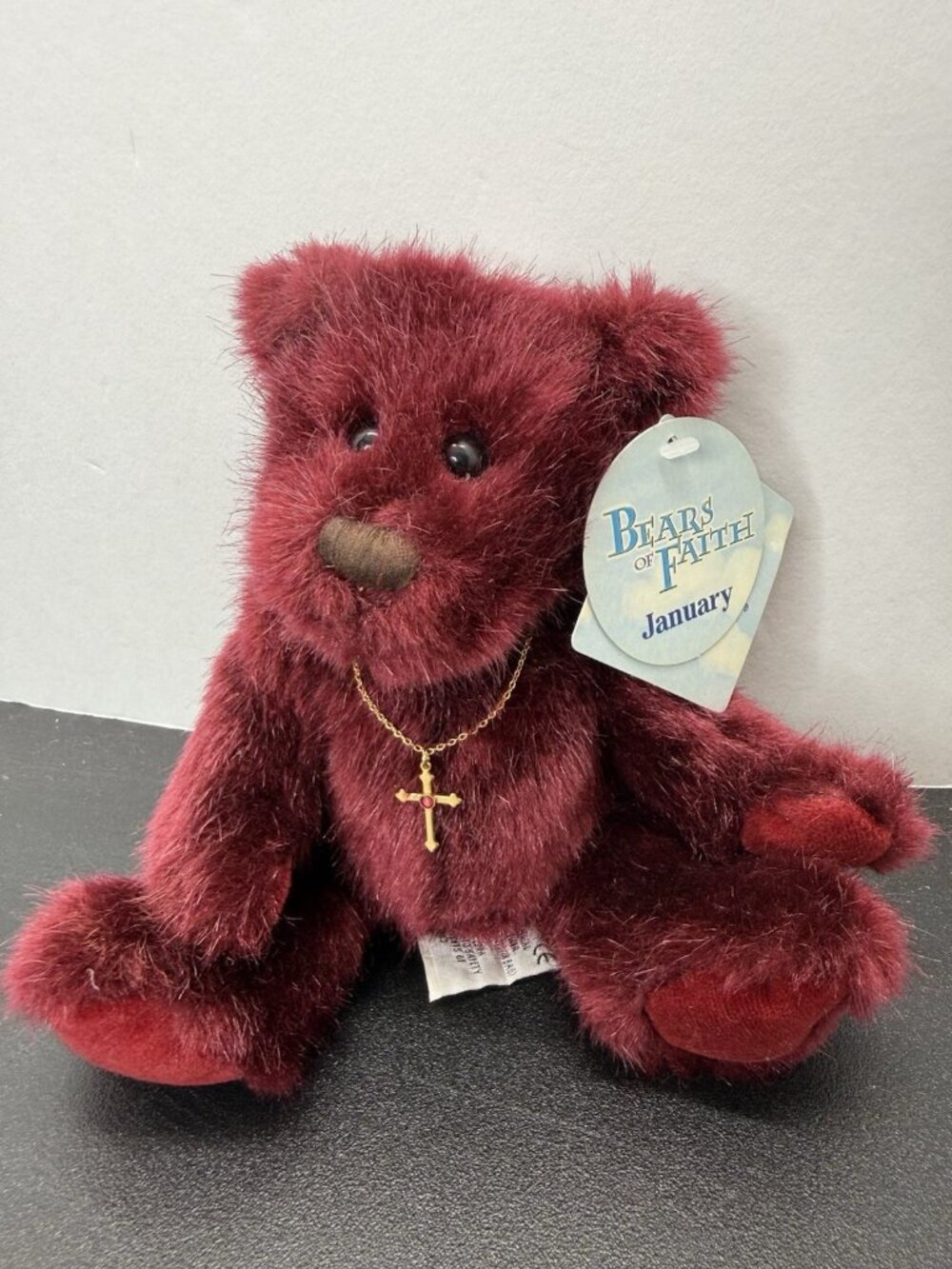 Dakin Garnet January Plush Bears of Faith Religious Teddy With Gold Cross 9"